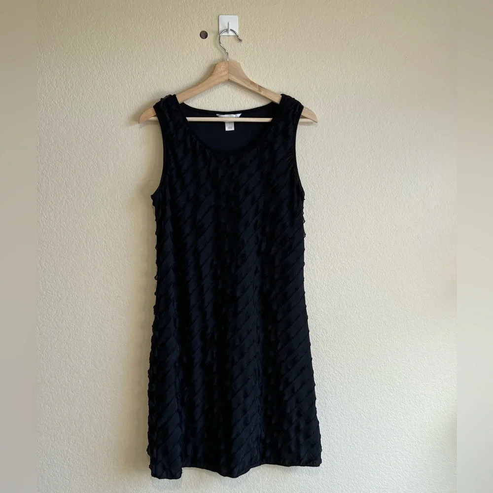Christopher &‎ Banks Womens Shift Dress Black Ruffles Stretch Scoop S